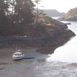 Media 'C-Dory anchorage at low tide' in album 'Alaska Cruise Ship headed norht viewed from our anchorage through a gap in the islands'