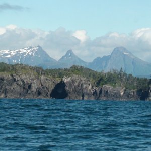 rugged coast off the Chichago-Yakobi wilderness looking in from the Gulf of Alaska