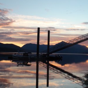 Media 'sunset at the port fredrick forest service dock just after the filming crew for \"Bush Alaska\" left' in album 'mink forest service dock Port Fredrick'