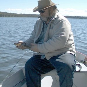 Media '(gljjr) Myself with small Kamloops Rainbow at HiHium Lake' in album '(gljjr) Justin with 18lb Hatchery Silver caught Sept 2004 at Sekiu'