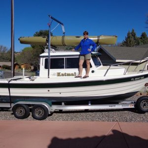 Media 'Can't wait to go cruising through SE Alaska!' in album 'Close-up of our newly installed Garhauer Lift after lifting our 87 pound Hobie Mirage Tandem Kayak securely on top of Katmai.'