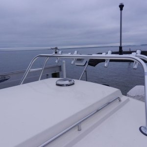Media 'Here is the front view overall.  Anchor light and VHF Antenna.  Radar when I replenish the till.' in album 'After finding no joy online or on the phone, I drew my own arch.'