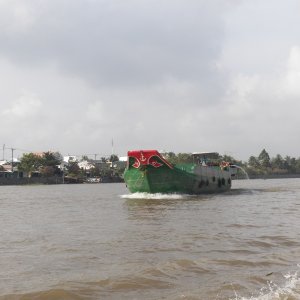 There were lots of large cargo ships with removable canopies to allow them to go further up river under lower bridges.
