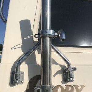 Lee's outrigger base, one each side.  Do not have the official outrigger poles.  They work good just putting the fishing rod directly into it.