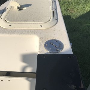 Scotty downrigger mounts, one each side. Do not have riggers though.  Live well inside hatch (needs new pump though).  I just used a battery bubbler. Could be storage if you don't carry live bait.