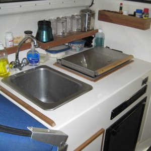 Galley with shelves added (shelves not factory)