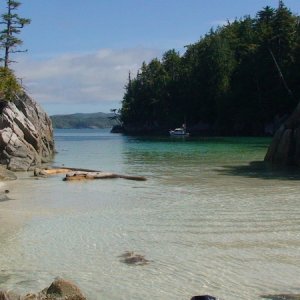 The view from our favorite beach in the Spider Anchorage