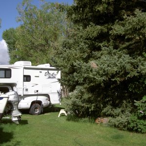 Chick with our new Eagle Cap Truckcamper in the background