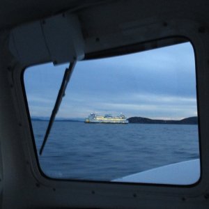 An approaching ferry as I'm leaving Anacortes towards Thatcher Pass