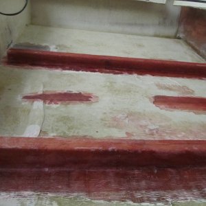 Media 'New Spacers.  1 1/2" glassed over rails for tank to rest on. Neopreme strips will be between the tank and the rails.' in album 'Leaking tank. Bottom of pic is too the stern. Two spacers in bilge have worn hole in tank about 1 1/2" up from the bottom'