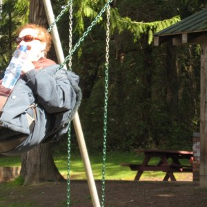 Carolyn swinging at Telegraph Marina Thetis Island