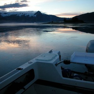 Serpentine Cove, Harriman Fijord, 9-3-06, Ice on the water!  Yes, anchoring by a glacier can be cold!