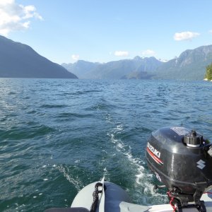 Media 'Nosing out into Homfray Channel in the dinghy' in album 'Pulling out of Octopus Islands anchorage Friday morning'