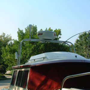 Media 'Tall stainless steel radar arch with radome, VHF antenna, and GPS antenna' in album 'C-Doggie Logo'