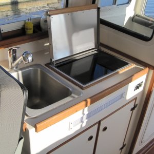 Galley with Wallace diesel stove.