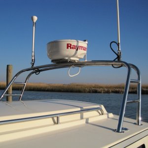 New TALL radar arch added to facilitate storing our dingy on the roof and loading it from the cockpit.