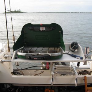 (022 22) Here's our set up for cooking.  Coleman rules!