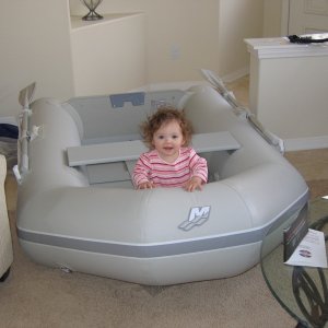 The Lil Rascal checks out the new dinghy before our inaugural San Juan Island cruise