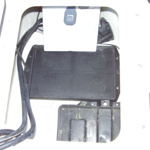 Media '#10 Aft battery shoved into hole at rear of lazaretter ready for "the squeeze"' in album '#2 The fore battery holder in place'
