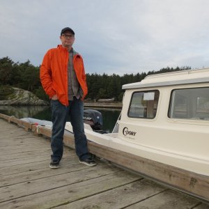 A quick first photo with the new boat before heading out in the dinghy