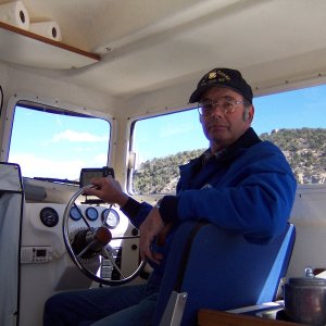 Media 'C-Swell underway with Bill at the helm.' in album 'Map of McPhee Reservoir, Colorado'