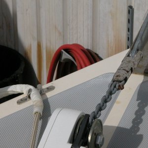 Media 'Close up view of fit of 1/2" line in 4" chocks' in album 'New 4" bow chocks shown with 1/2" braid dock line with added  shaffing gear'