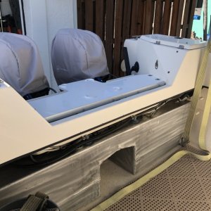 Media 'White gel coating w/ aluminum fiddley rails.' in album 'Generator/ Utility fiberglass platform 
Cedar anchor locker for aft anchor.'