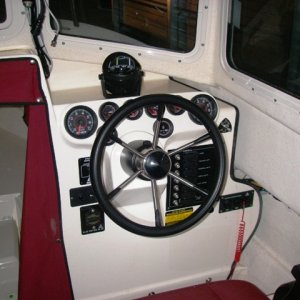 Media 'The helm (minus the GPS, radar, and radio - all stored away for winter).' in album 'First tow - January, sub-zero temps.'