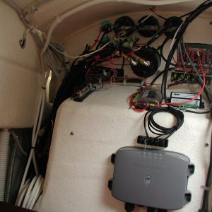 Media 'Back of panel.' in album 'Overhead Console in place with 2 Icom radios and Outback Inverter "Mate".'