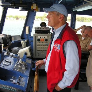 Larry K at the helm of the Gray Fox