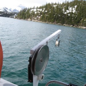 Ace Line hauler installation on starboard side.  Bought it at Dewey's in Anchorage.