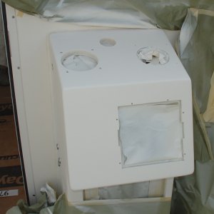 Cut hole for display and spray with gelcoat