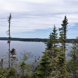View of Rock Harbor Lodge from Raspberry Island