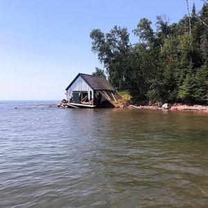 Boat house on south end of Devils Island in the Apostles.  This area had some big storms last fall, and the boat house and surrounding dock took a pretty big hit.