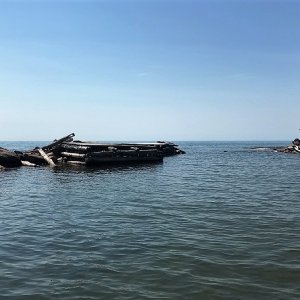 Boat house on south end of Devils Island in the Apostles.  This area had some big storms last fall, and the boat house and surrounding dock took a pretty big hit.