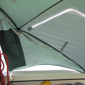 Media 'Side view, note flaps can be down or up.  Did not test in rain.' in album 'Sport Brella as a Bimini at anchor'
