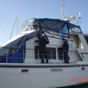 20 November Semiahmoo
Tom (SUSAN E) & Joe (R-MATEY) removing tarps damaged in last weeks storm. The boat belongs to Tom's dad (aka Tom Sr.)