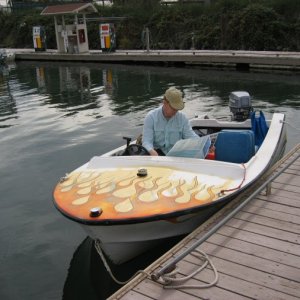 Me in the Delta rental runabout 10-04, the next day it poured cold rain all day, where is the cabin?