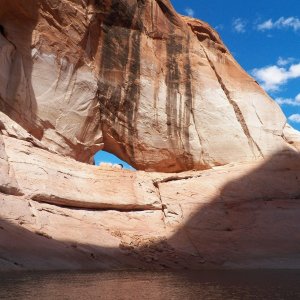 Newly discovered "C-Swell Arch" in Twilight Canyon.  It's an elephant head with the eye on the upper right.