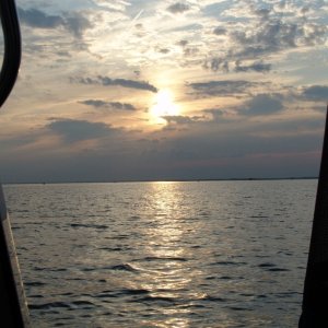 Anchored in the north end of Lake St. Clair watching the sun set.