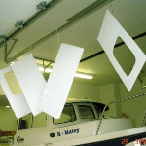 Media 'June 2005:  First coat of paint on the bulkhead doors.' in album 'July 2005:  Bulkhead installed.  Note: Areas to be fiberglassed have been left unpainted.'