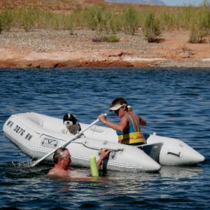 Toni Rows Baxter to Shore at Bullfrog Bay While Russ Plays with His Noodle 9-19-10