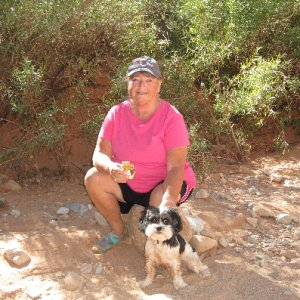 Patty and Baxter on Trail in Smith Fork Canyon 9-20-10