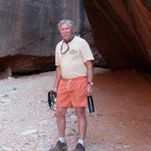 Russ on Trail in Slot at Smith Fork Canyon 9-20-10