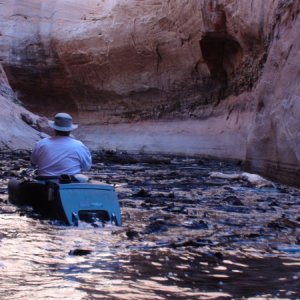 Jody in flood debris near head of Secret Canyon. Photo by Hunkydory Jay