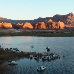 Early morning the 25 Sept at Oak Canyon Bay gathering.  one 27 Ranger,one Tomcat, one 25 C-Dory, two 23 Cape cruisers, twenty 22 C-Dory's  Photo by Hunkydory Jay