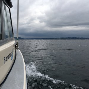 Media 'Clouds never did let up. But at least it was dry and calm.' in album 'Launching Sept 7 2019 for a day cruise on the lake.'