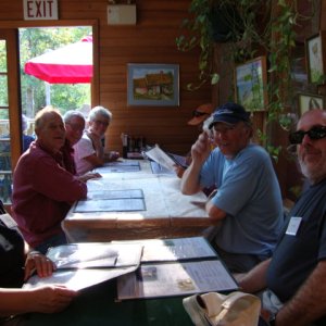 Media 'At the Hummingbird Pub!
Tanya, Joe, Roger & Janet
Ken and Lynn are hidden back in the corner, then there's our host George. Dan's in front on the right.' in album 'The Hummingbird Pub Bus'