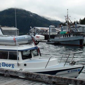 At the Pelican dock with Bushman Alaska, Brown family trawler in back  ground