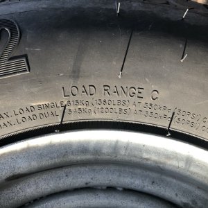 Load Range C provides 1200 lbs/tire on dual axles